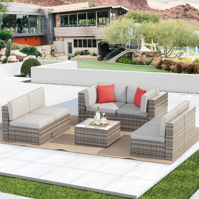 7PCS Outdoor Sectional Sofa Set - Grey