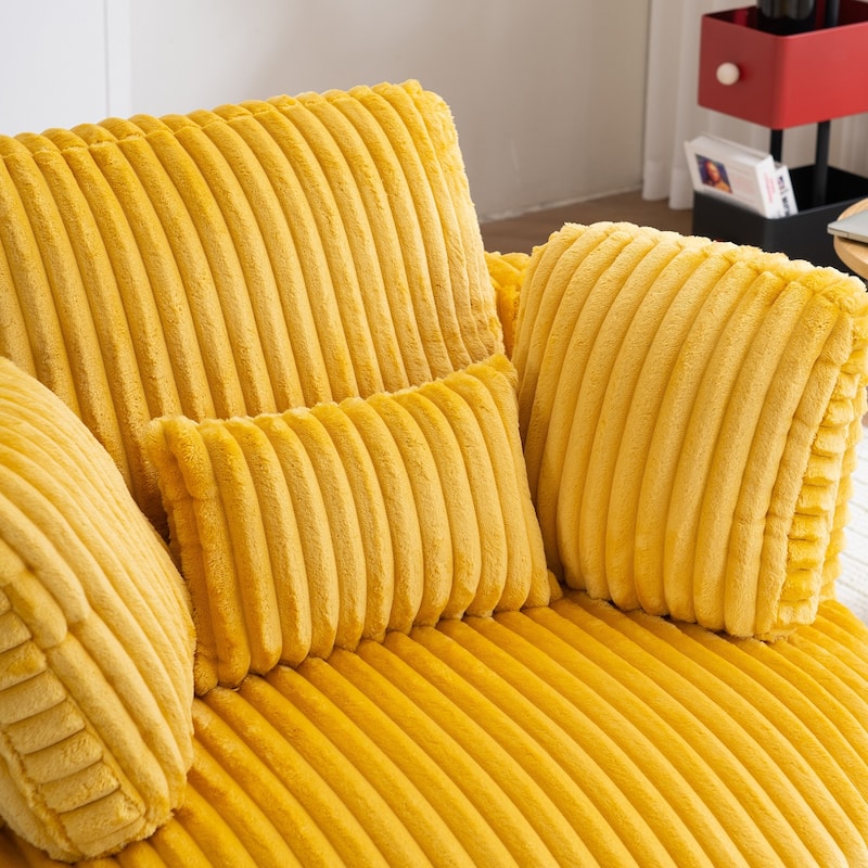 Oversized 360 Degreed Swivel Accent Chair Modern Soft Plush Corduroy Round Barrel Chair for Living Room Bedroom with Pillows