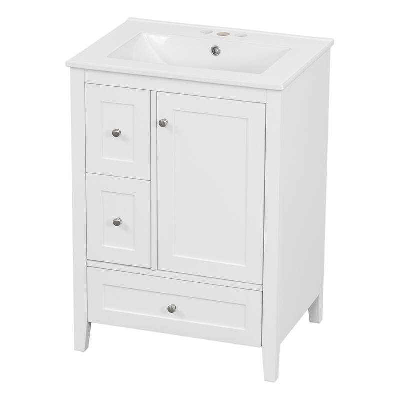24 Inch Vanity, Engineered Wood,Deep Ceramic Sink,Adjustable Dividers