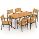 preview thumbnail 1 of 4, 7 PCS Outdoor Dining Set Wood Rectangular Dining Table & Armchairs Natural+Black