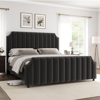 Platform Bed Frame with 50.2" Headboard, Velvet Upholstered Bed Frame