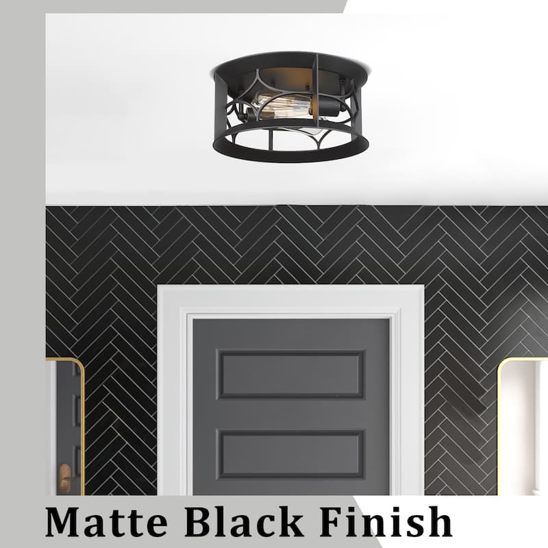 2-Light Ceiling Mount Light Fixture,Farmhouse Flush Mount Ceiling Light,Black Finish