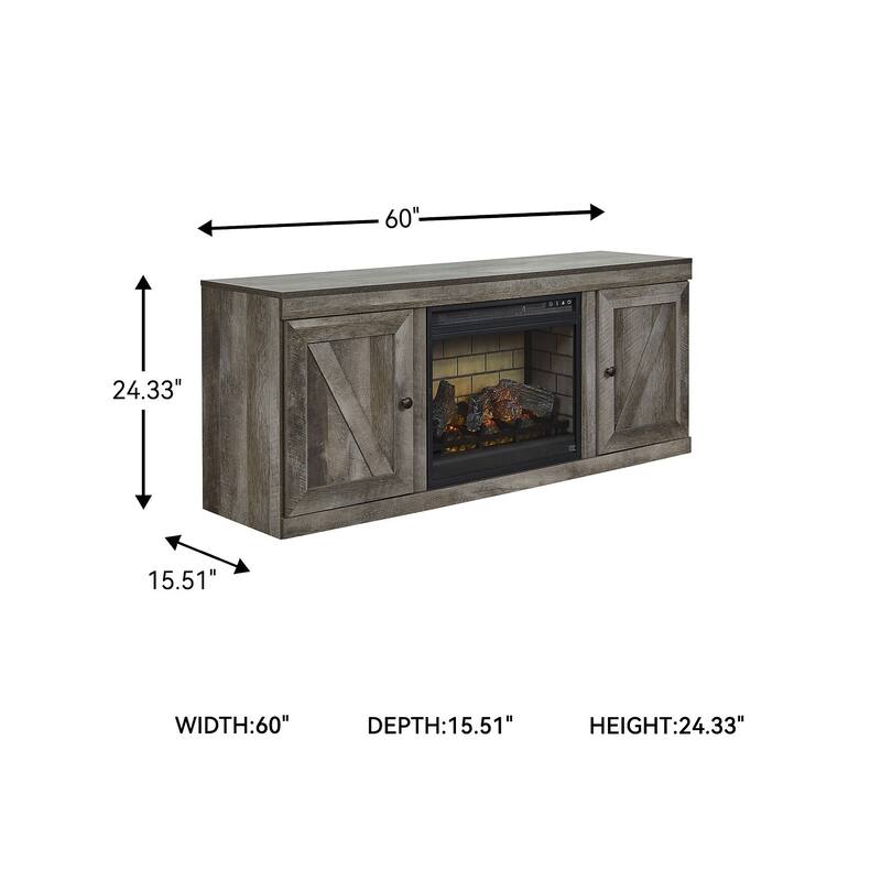 Signature Design by Ashley Wynnlow Gray 60" TV Stand for TVs up to 69" with Electric Fireplace - 60"W x 15.5"D x 24.5"H