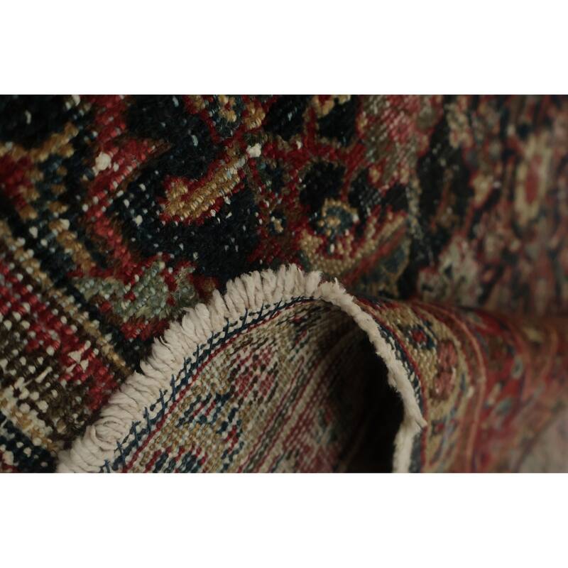 Hand Knotted Oriental 100% Wool Carpet Traditional Floral Navy Blue & Blues Malayer Runner Rug - 11' 4'' X 3' 7''