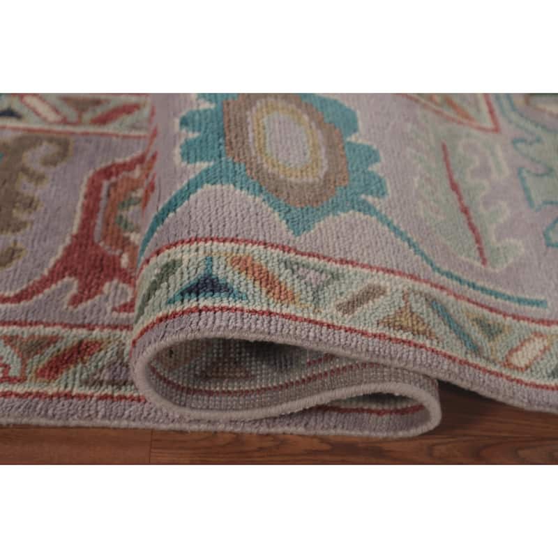 Floral Purple Oushak Area Rug Handmade Wool Carpet - 8'1"x 9'11"