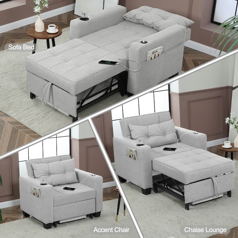 Pull Out Sofa Couch Bed Convertible Sleeper Sofa Bed with Storage Chaise, Sofa Couch