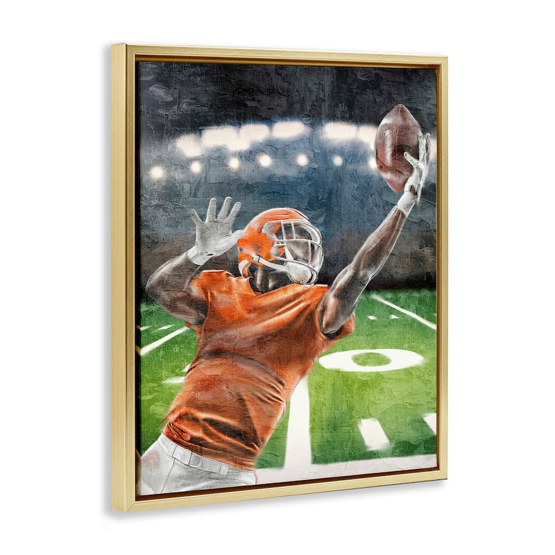 Stupell Athlete Catching Football Framed Floater Canvas Wall Art Design By Kim Allen