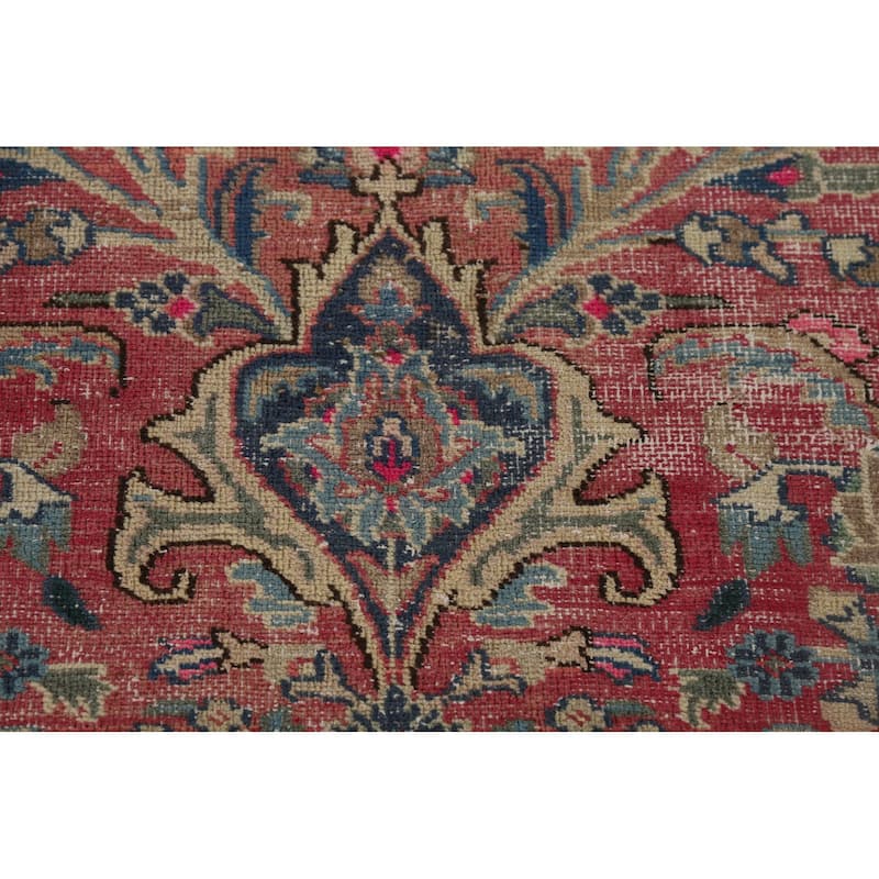 Distressed Mashad Persian Antique Area Rug Hand-Knotted Wool Carpet - 9'5" x 12'5"