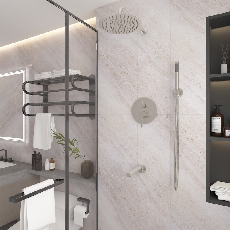 Clihome 10" Wall Rainfall 3 Way Round Shower System With Swivel Bathtub Spout - Brushed Nickle