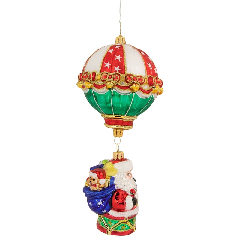Soaring To Holiday Heights Air Balloon Santa Glass Ornament 1020960