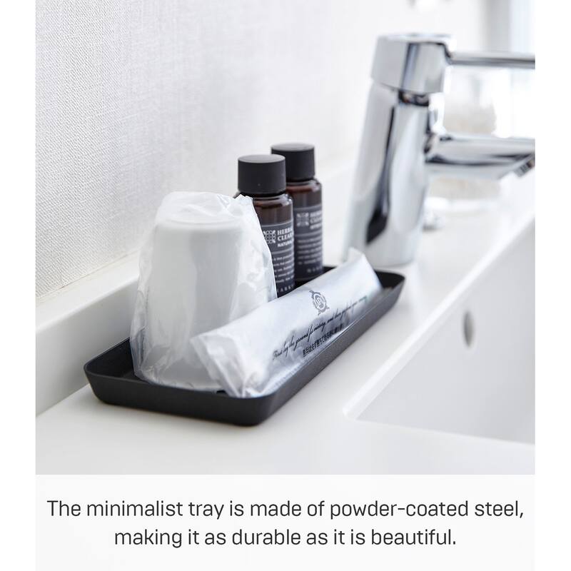 Yamazaki Home Vanity Tray - Flat - Two Sizes, Steel, 4" x 8.5" - L 3.94 x W 8.66 x H 0.59 inches