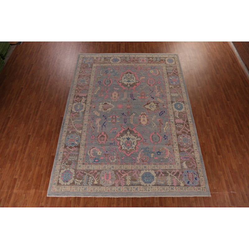 Hand Knotted Oriental 100% Wool Carpet Transitional All-Over Navy Blue & Blues Oushak Area Rug - 14' 0'' X 10' 4''