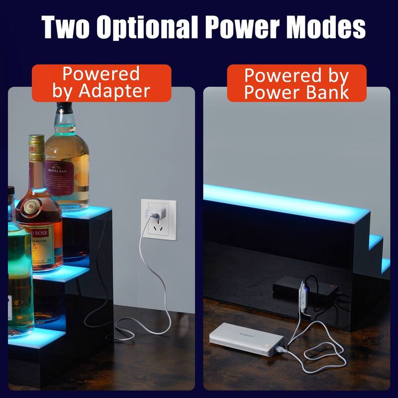 3-Step Wall Mounted LED Lighted Liquor Bottle Display Shelf