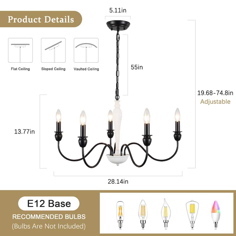 5-Light 28.14-inch Classic Chandelier Light for Kitchen Island Bedroom