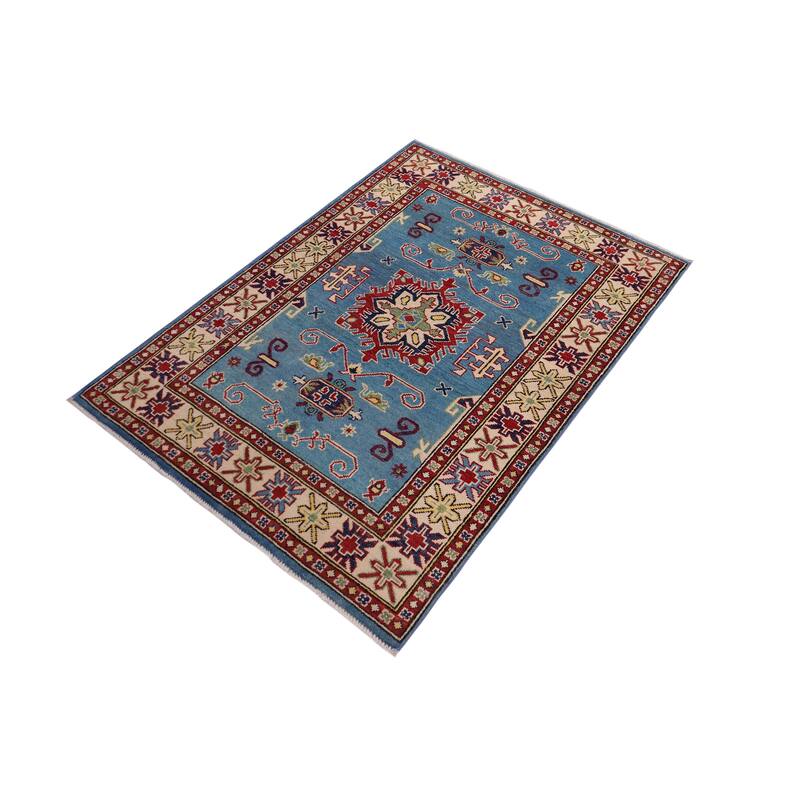 Tribal Kazak Valerie Light Blue/Beige Wool Rug - 3'3'' x 4'9''