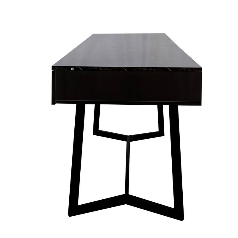 Roomfitters Modern Black Computer Desk with Drawers, 70.87" Writing Table with Y-Shaped Metal Legs