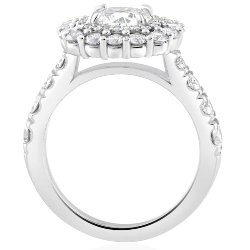 2 1/2Ct Cushion Halo Diamond Engagement Ring in White or Yellow Gold