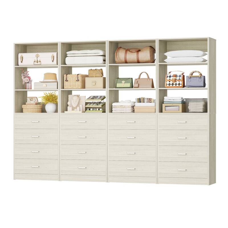 Freestanding Closet Organizer with 4 Drawers and 4 Shelves, Wooden Closet System for Walk-in Closet