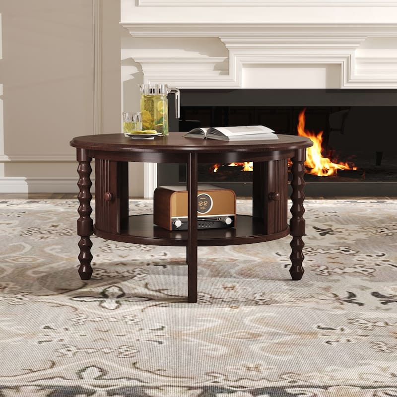 Vintage Round Coffee Table with Storage