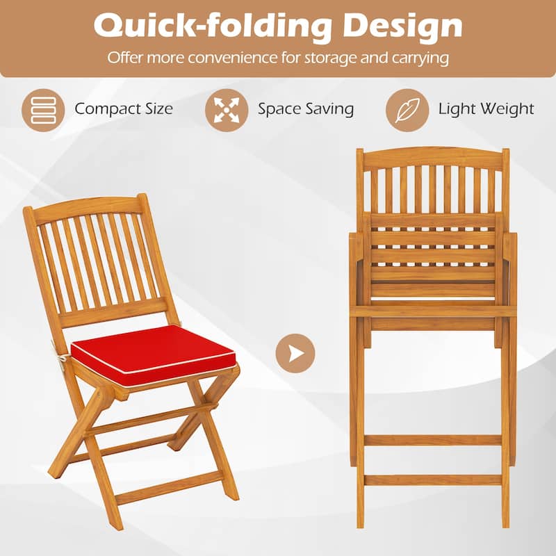 Set of 2 Acacia Wood Folding Chairs with Cushioned Seats for Outdoor Dining and Camping - 18.5" x 23.5" x 33.5"