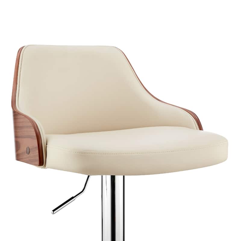 24" Swivel Bar Stool with Armrests and Adjustable Height PU Seat with Foam Chrome Finish Base for Kitchen or Bar