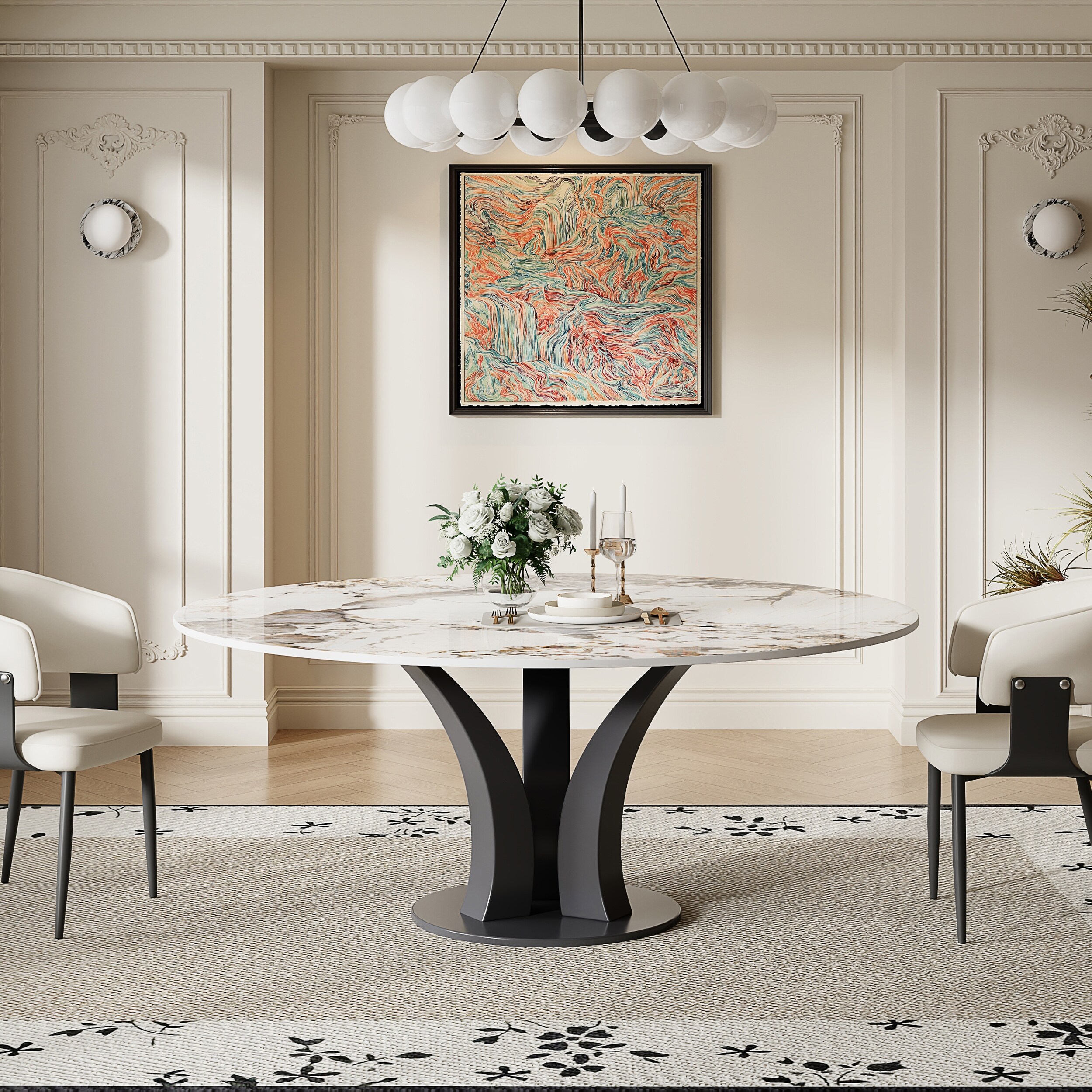Nordic Oval Dining Table - Solid Wood Table for 6-8 People with Rounded Arcuate Legs