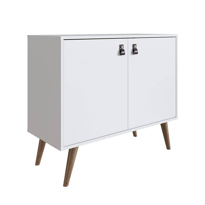 Manhattan Comfort Amber Accent Cabinet with Faux Leather Handles in Blue and Nature