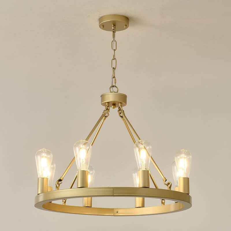 Wagon Wheel Chandelier Modern Small Round Chandelier for Living Room Kitchen Island Foyer-Gold-E12-No Included Bulbs