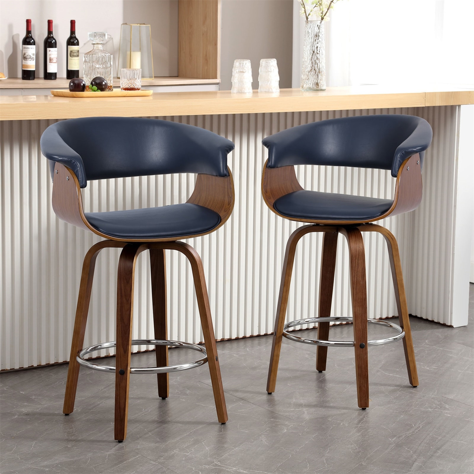 26"/29" Faux Leather Swivel Bar Stools, Wood Counter Stool