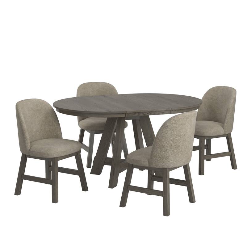 Harstad 42"-60" Wood Finish Extendable Round Dining Set with Curved Back Chairs by iNSPIRE Q Modern