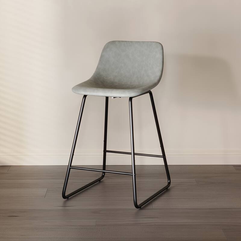 Modern 24.in Counter Height Bar Stool with PU Leather and Metal Frame Barstools for Kitchen Island