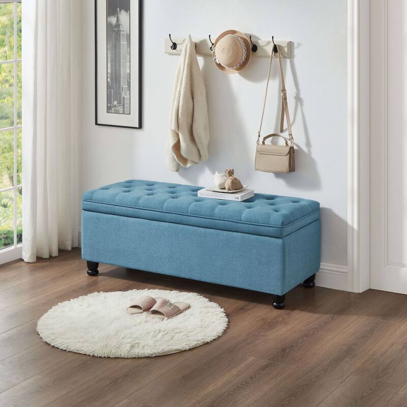 Upholstered Tufted Button Storage Ottoman Bench