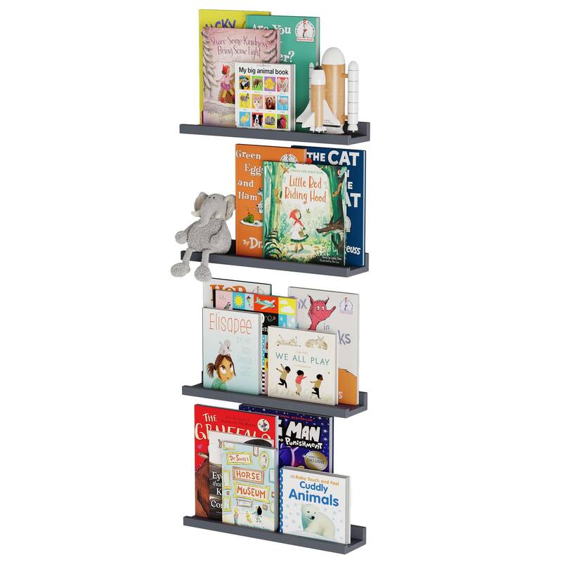 Wallniture Lagos 17" Kids Wall Shelves Floating Nursery Bookshelf Picture Ledge Toy Storage Organizer, Set of 4 - N/A