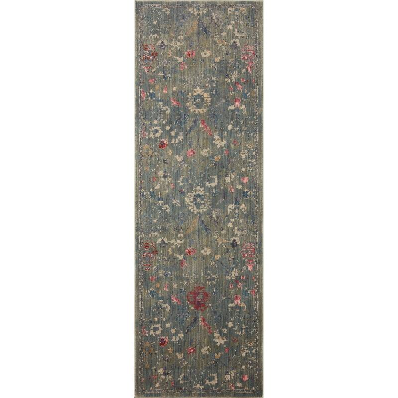 Alexander Home Jewel Boho Distressed Vintage Area Rug - 2'-7" x 12' Runner - Lagoon / Multi