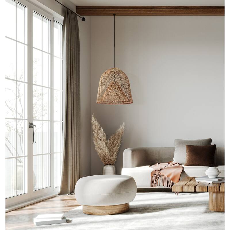 Santa Barbara Rattan Pendant Light - Natural Dome 1-Light Handwoven Light Fixture For Modern, Coastal, Farmhouse Room Decor