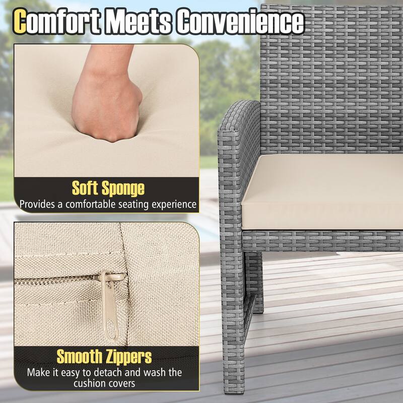 Outdoor Wicker Furniture Set 3 Piece with Cushions and Table - 18" × 18" × 17"