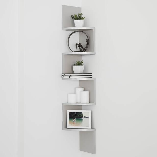 Danya B. Decorative 5-Tier Corner Floating Wall Mount Shelving Unit - Grey