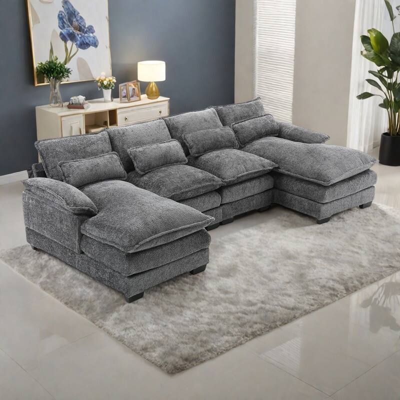 110.63" Boucle U-Shape Sectional Sofa with Reversible Design and High-Density Foam Cushions - Gray