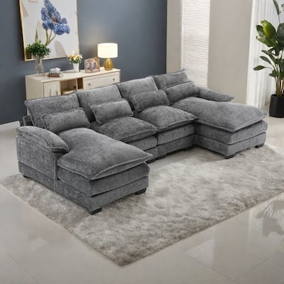 110.63" Boucle U-Shape Sectional Sofa with Reversible Design and High-Density Foam Cushions