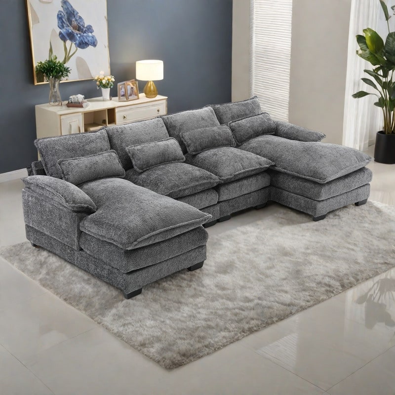 110.63" Boucle U-Shape Sectional Sofa with Reversible Design and High-Density Foam Cushions