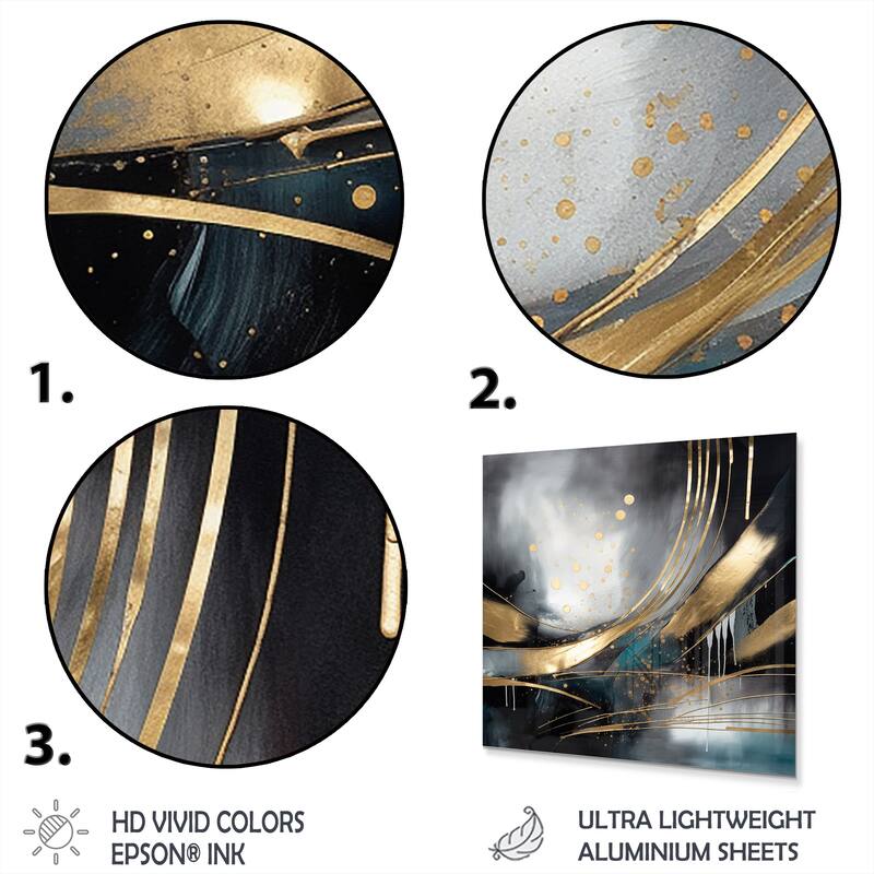 Designart "Shapes And Lines Abstract Marble II" Abstract Marble Metal Wall Art