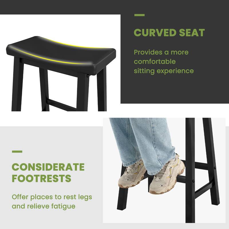 Saddle-Seat Bar Stools Backless Wooden Counter Height Barstools
