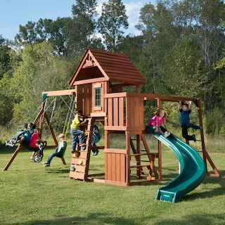 Swing-N-Slide Wood Cedar Brook Wood Swing Set with Monkey Bars