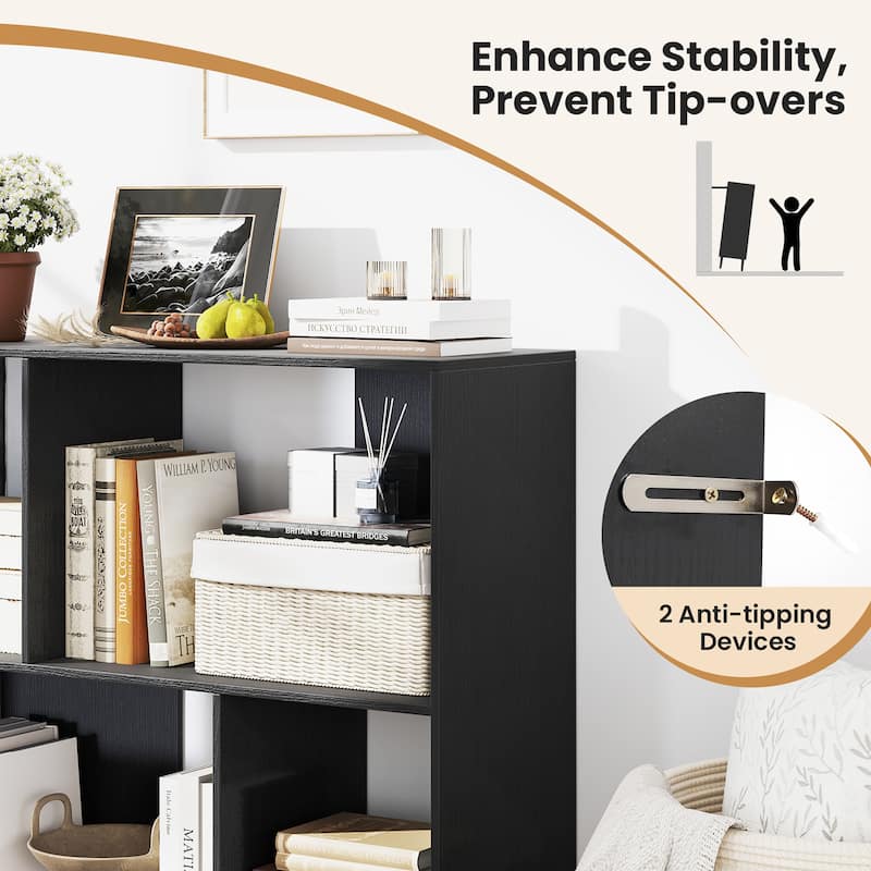 Gymax 2PCS 4 Cubby Open Bookcase 3-Tier Freestanding Bookshelf w/