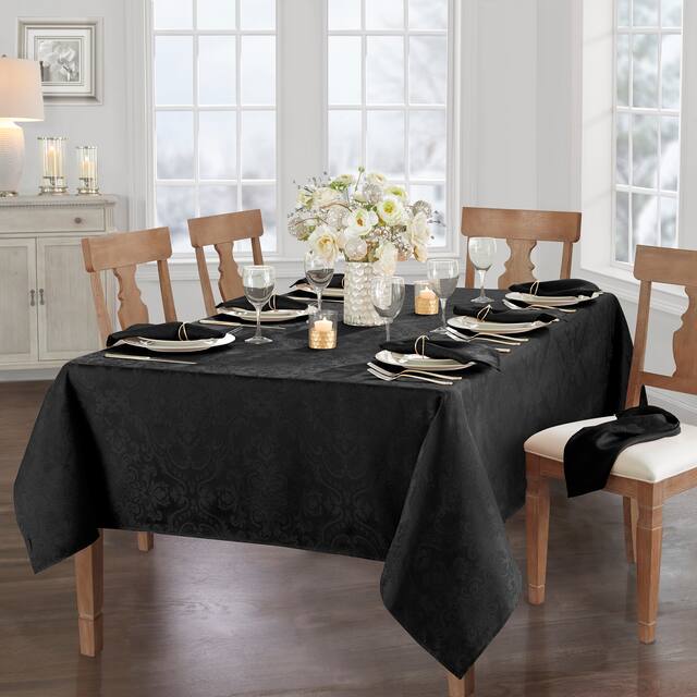 Caiden Elegance Damask Tablecloth - 60"x120" - Black