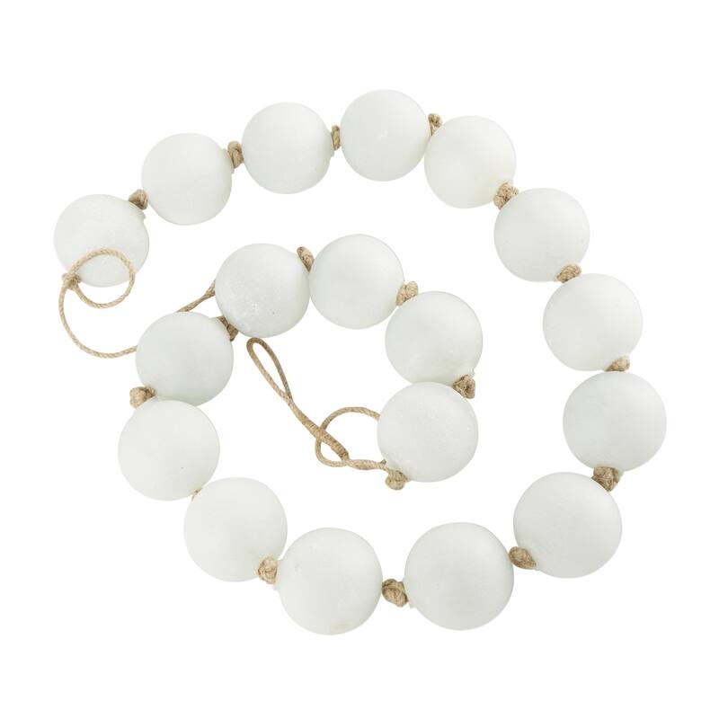 Silver Glass Handmade Round Extra Long Frosted Orb Beaded Garland with Tassel with Knotted Jute Rope