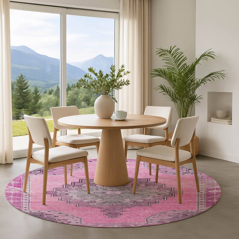 Premium Washable Super Soft Vintage Traditional Mayfield Rug - Pink - 8' x 8'
