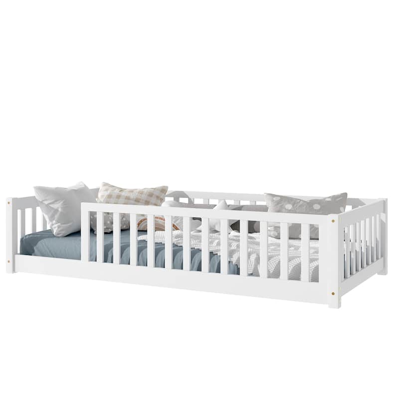 Twin Floor Platform Bed with Fence without Door
