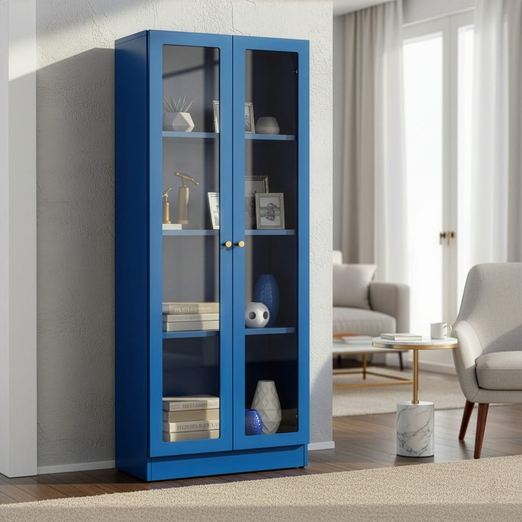 Avice 59-inch Blue French Door Metal Cabinet