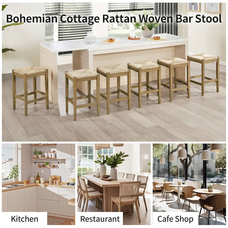 Bohemian 26" H Natural Weave Seagrass Rattan Backless Counter Stools